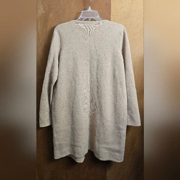 J. CREW 365 Womens Long Sleeve Open Front Cardigan Sweater Duster Beige Medium - Picture 8 of 8